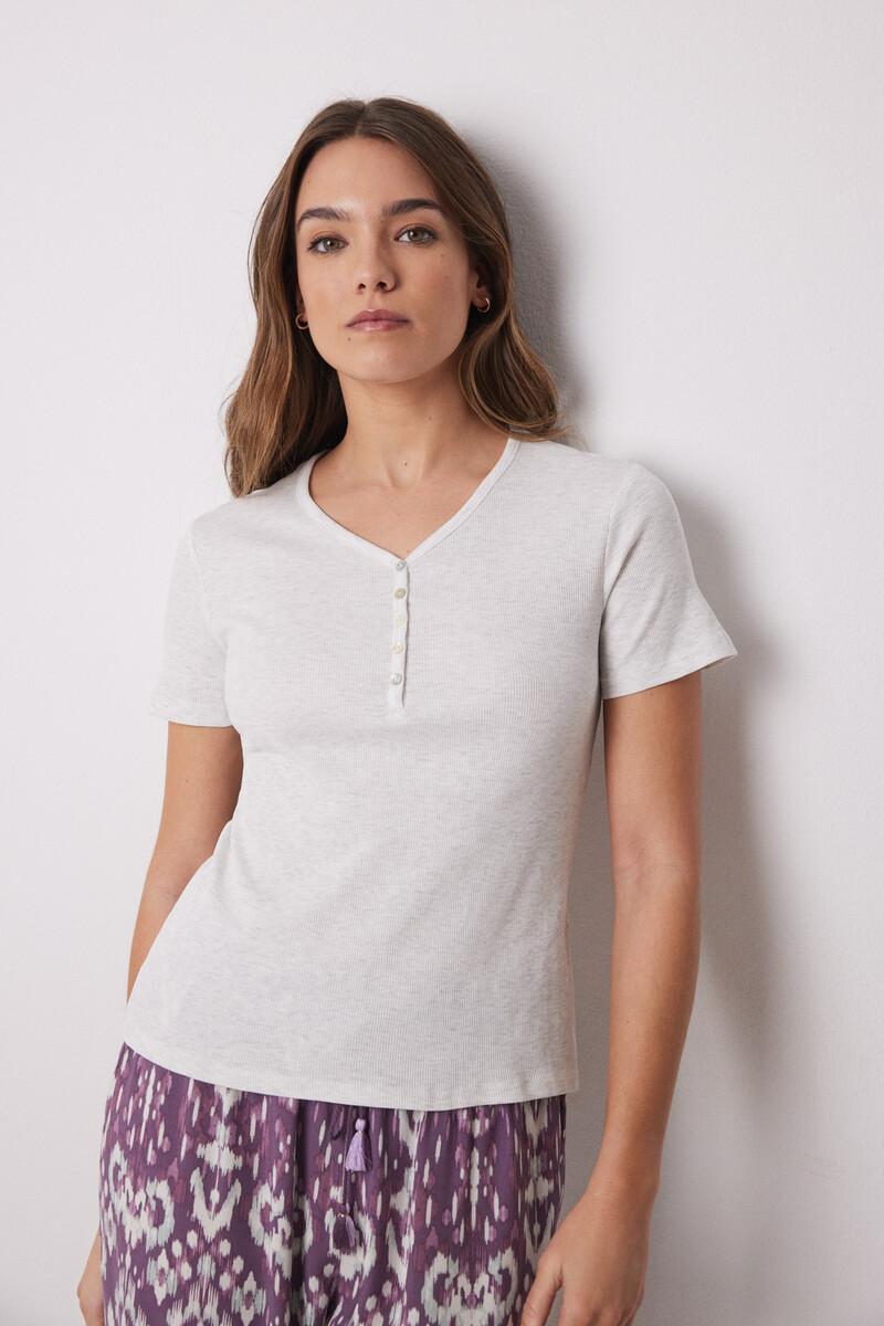 women'secret Camiseta manga corta canalé gris Últimos 2 días
