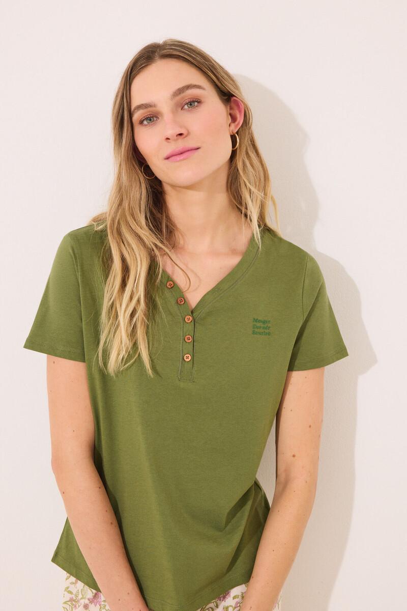 women'secret Camiseta lisa manga corta 100% algodón verde