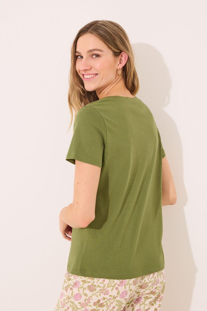 women'secret Camiseta lisa manga corta 100% algodón verde Envío internacional gratuito