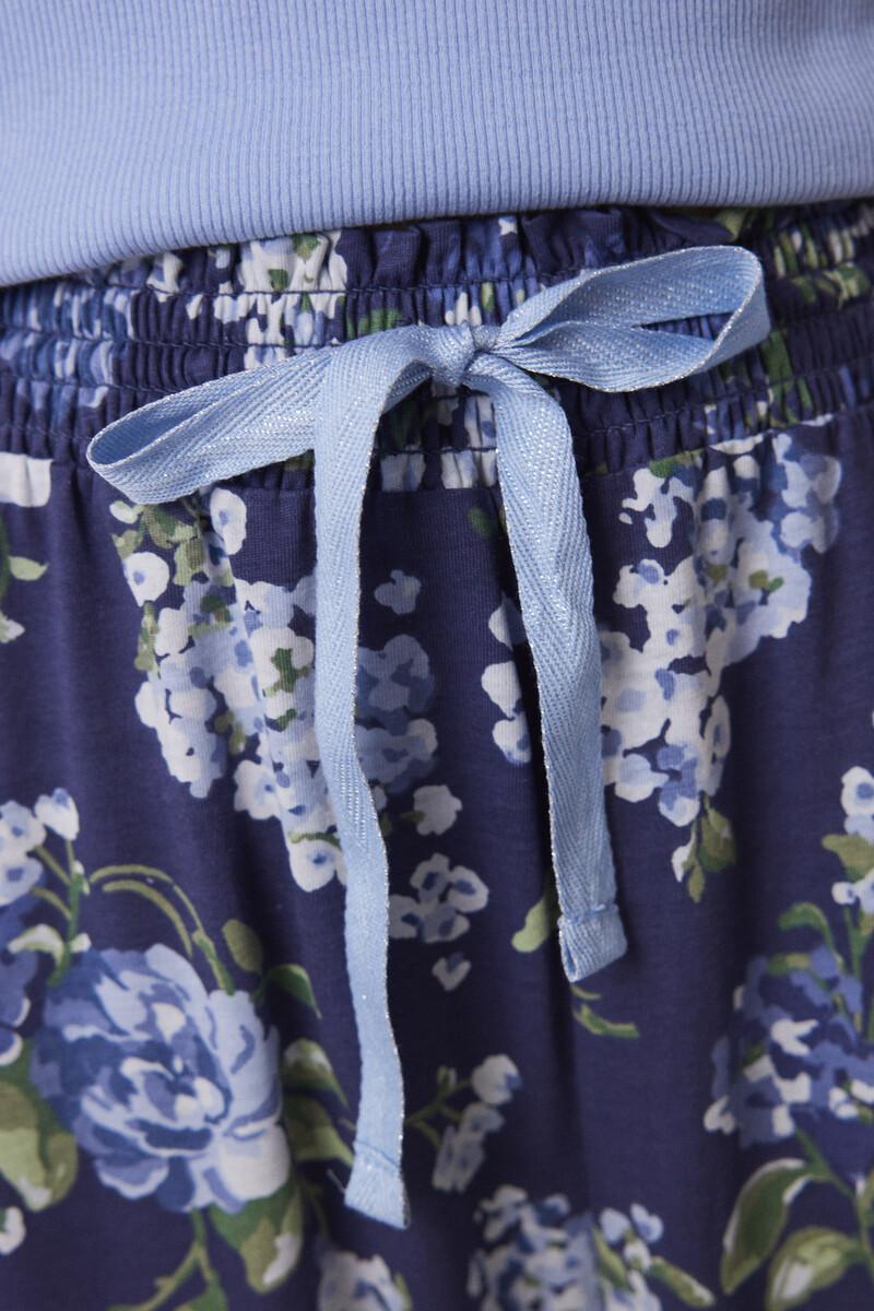 women'secret Pijama 100% algodón canalé azul flores Ahorra y exporta