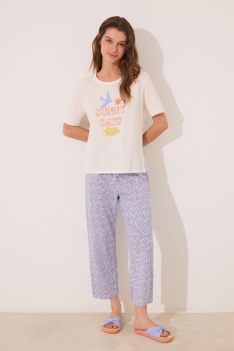 women'secret Pijama Capri 100% algodón blanco flores Libre de impuestos