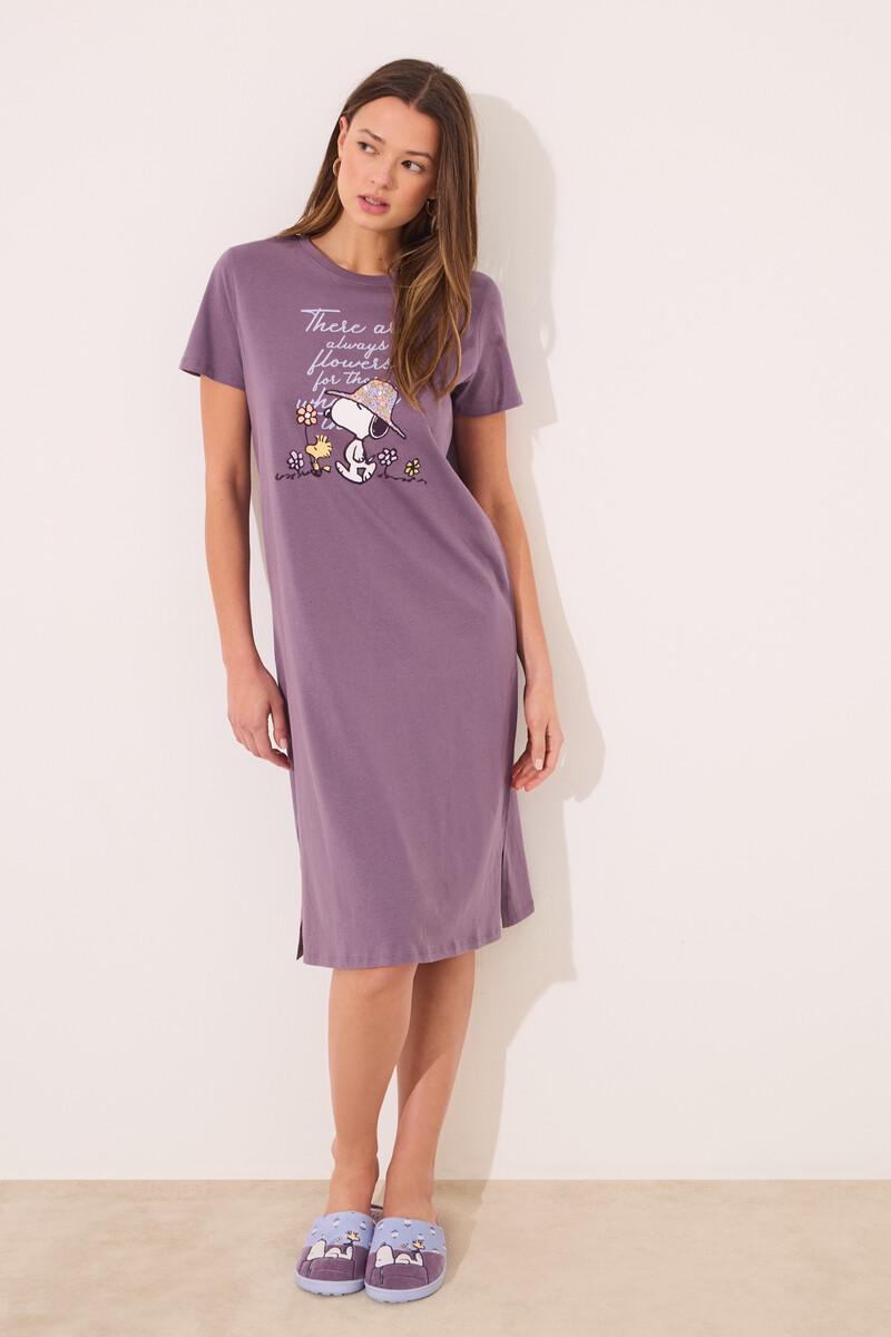 women'secret Camisón midi 100% algodón morado Snoopy Rebajas de fábrica
