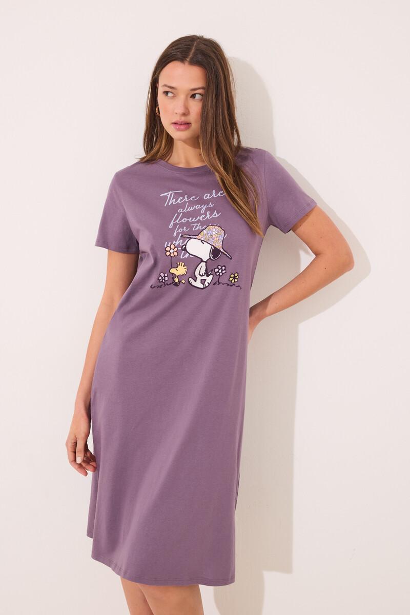 women'secret Camisón midi 100% algodón morado Snoopy Rebajas de fábrica
