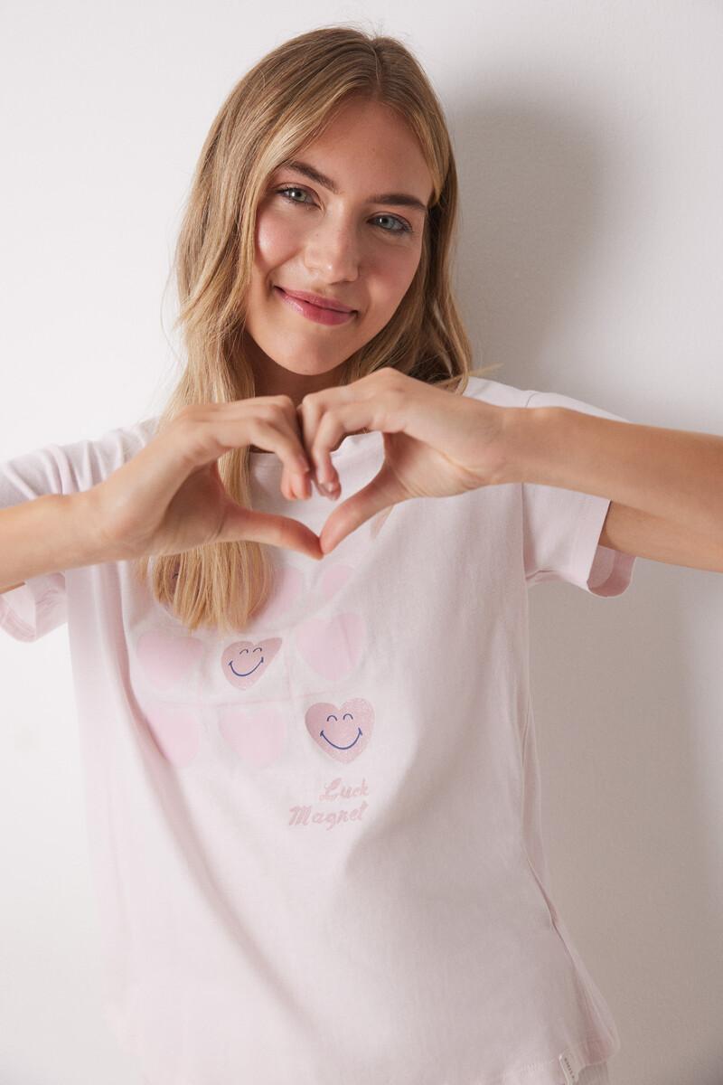 women'secret Pijama 100% algodón rosa corazones Rebajas top