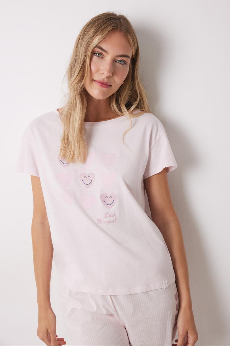 women'secret Pijama 100% algodón rosa corazones Rebajas top