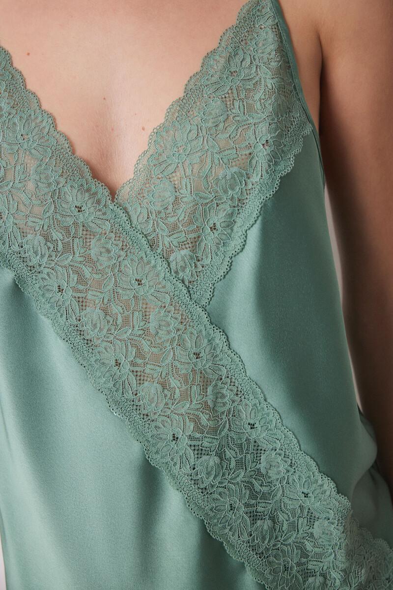 women'secret Pijama corto satén y encaje verde Solo hoy