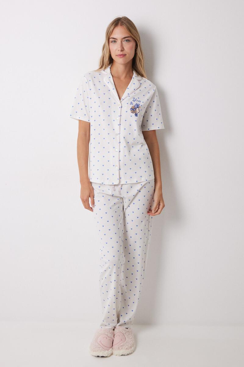 women'secret Pijama camisero 100% algodón corazones azules Oferta especial de fábrica