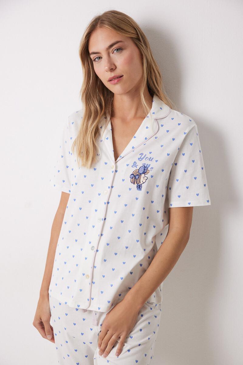 women'secret Pijama camisero 100% algodón corazones azules Oferta especial de fábrica