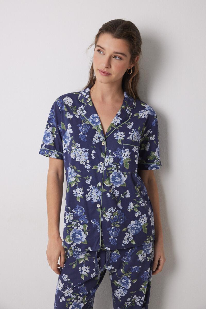 women'secret Pijama camisero 100% algodón azul flores Envío internacional gratuito