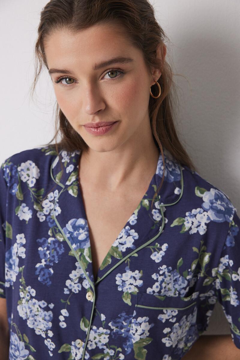 women'secret Pijama camisero 100% algodón azul flores Envío internacional gratuito
