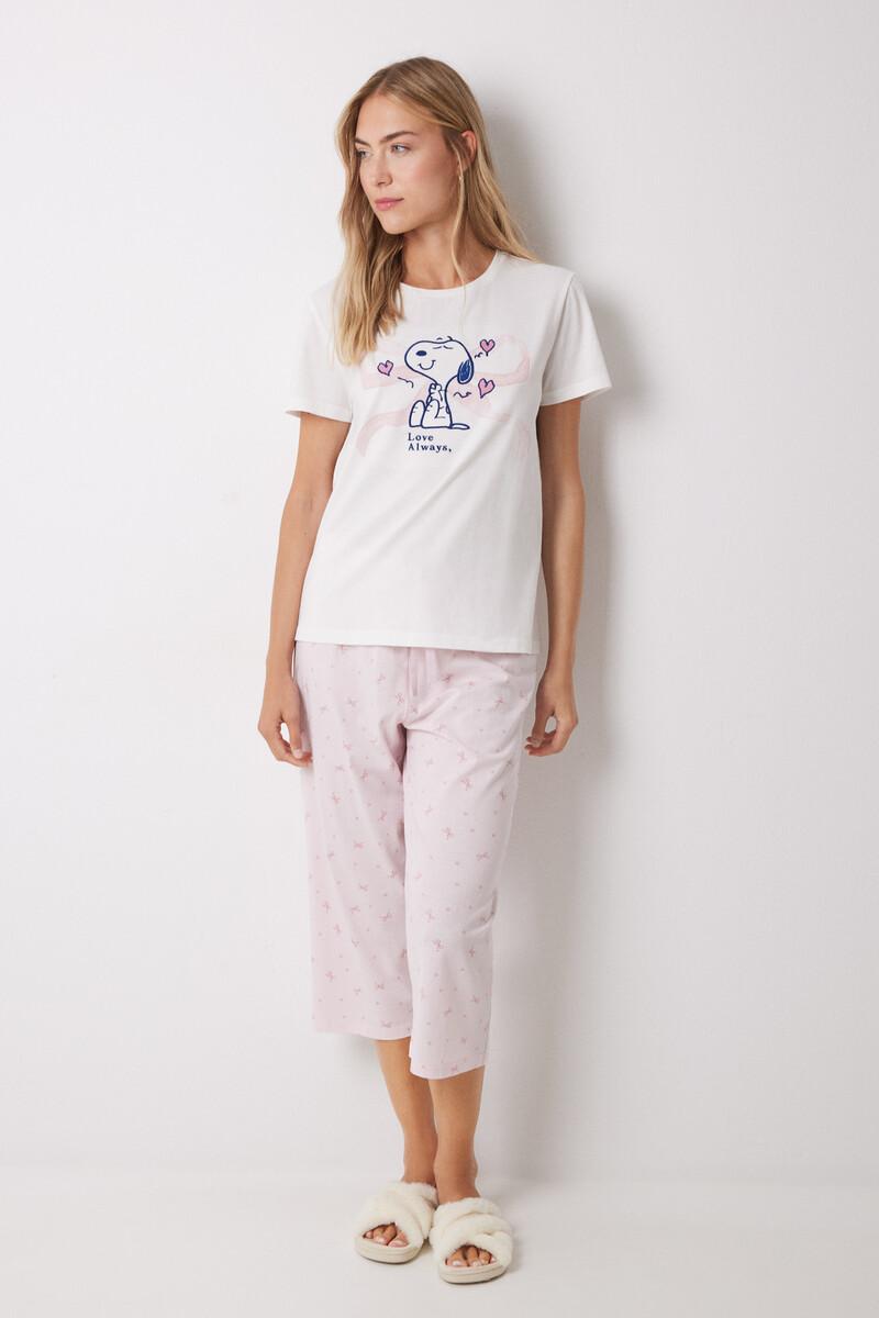 women'secret Pijama Capri 100% algodón blanco y rosa Venta caliente