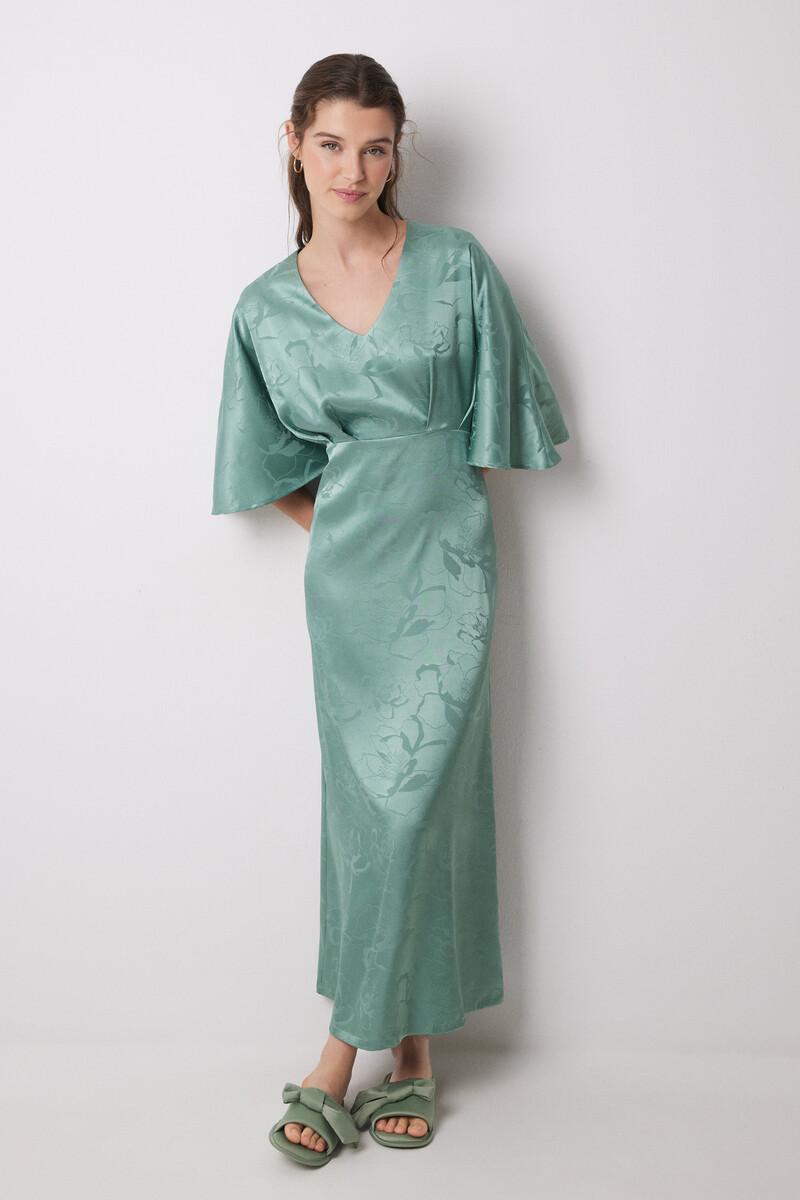 women'secret Vestido caftán satén jacquard verde