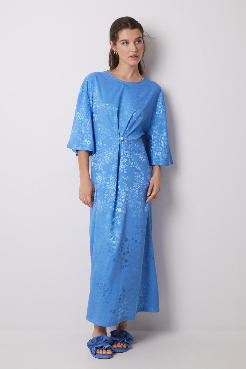 women'secret Vestido caftán satén jacquard azul Oferta especial de fábrica