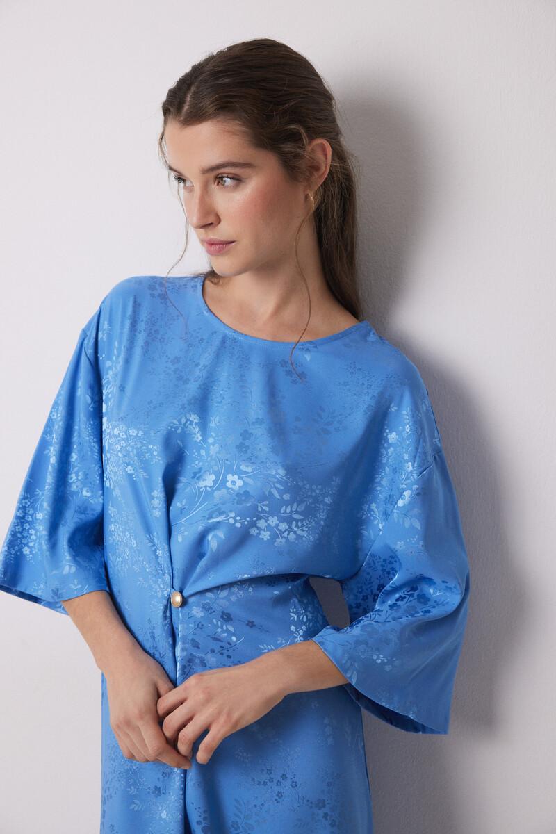 women'secret Vestido caftán satén jacquard azul Oferta especial de fábrica