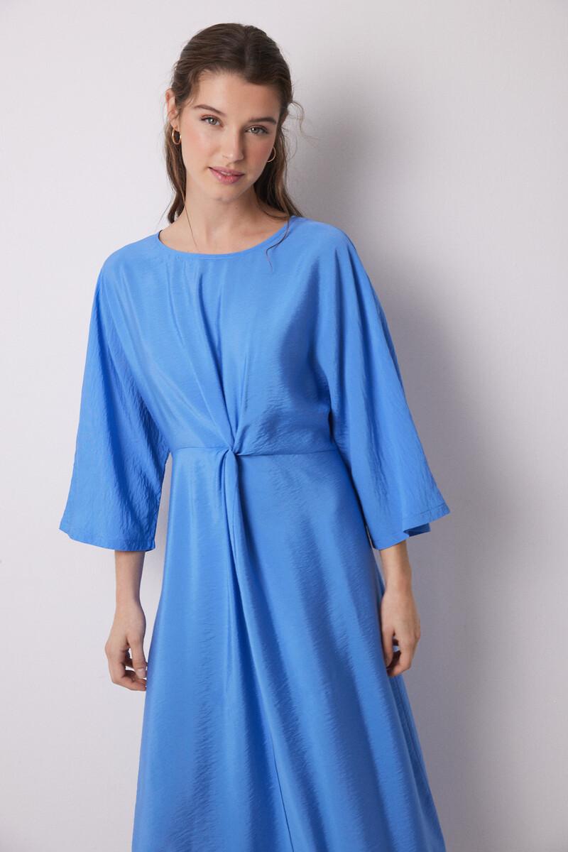 women'secret Vestido caftán satén plisado azul Promoción trimestral