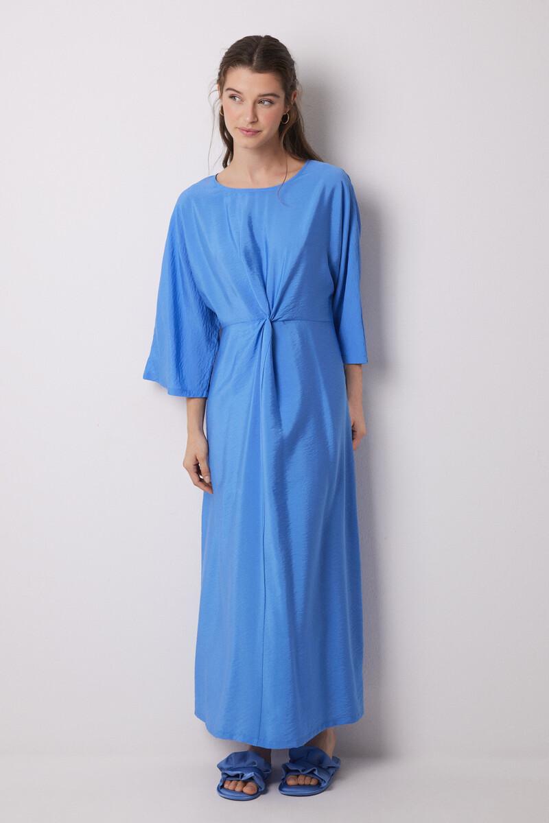 women'secret Vestido caftán satén plisado azul Promoción trimestral