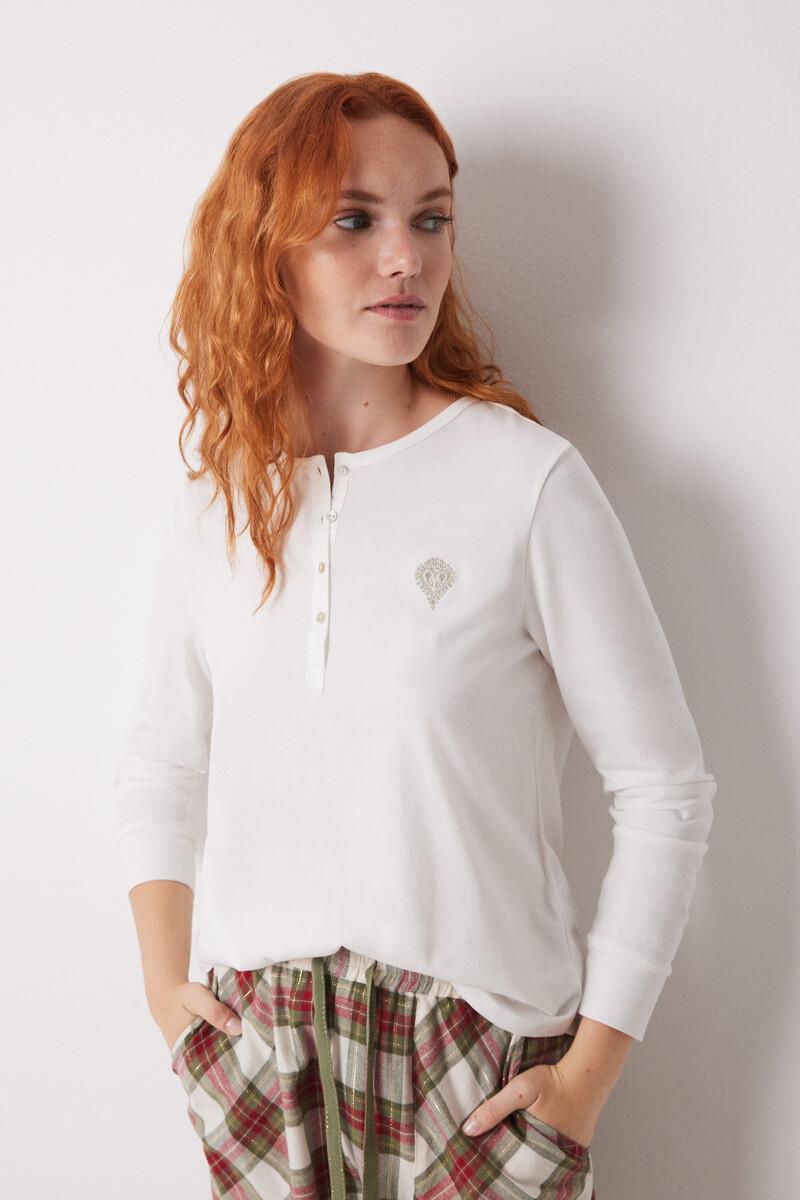 women'secret Camiseta manga larga 100% algodón marfil Últimos 2 días