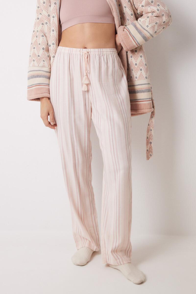 women'secret Pantalón largo franela rayas rosas Precio de fábrica