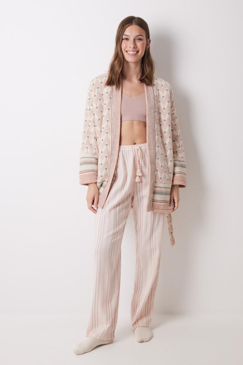 women'secret Pantalón largo franela rayas rosas Precio de fábrica