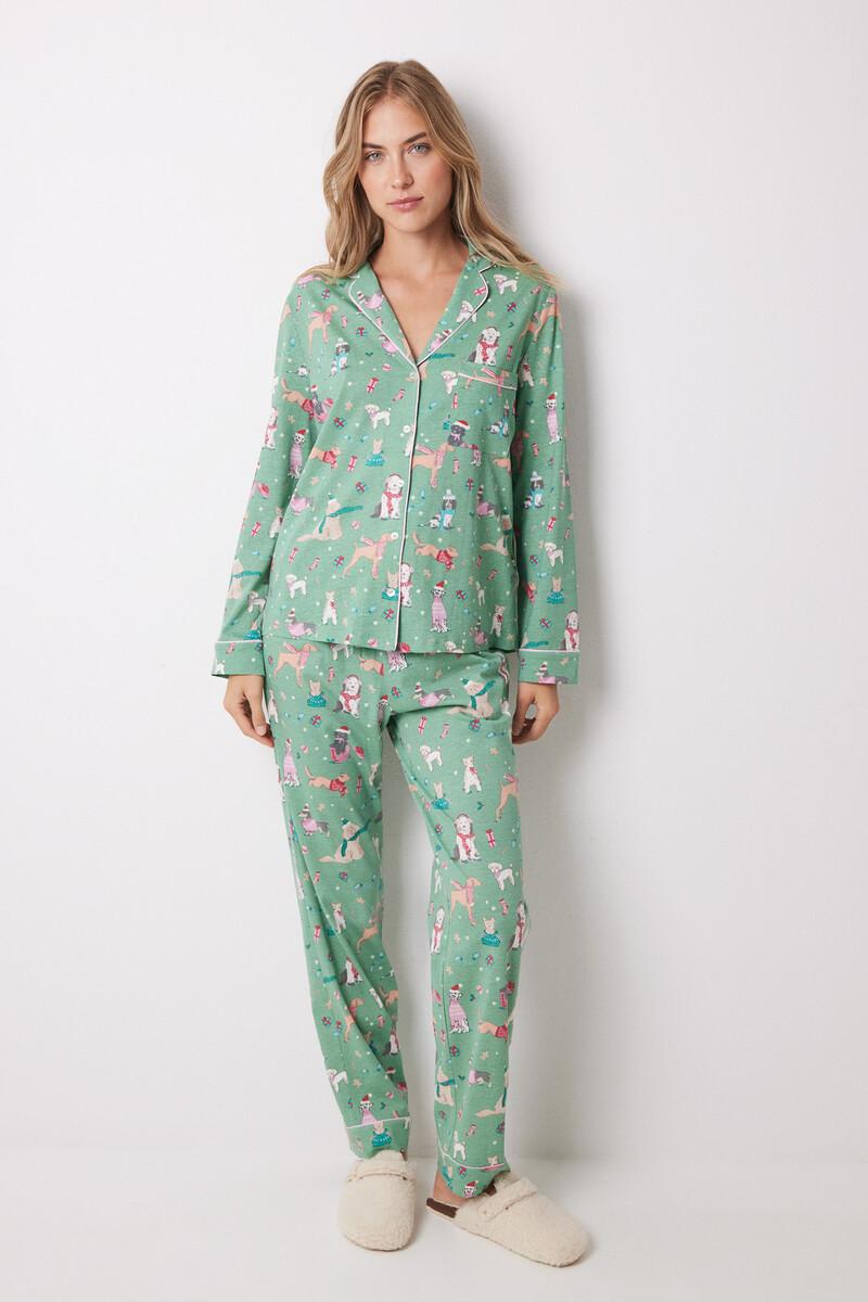 women'secret Pijama camisero 100% algodón perros navideños