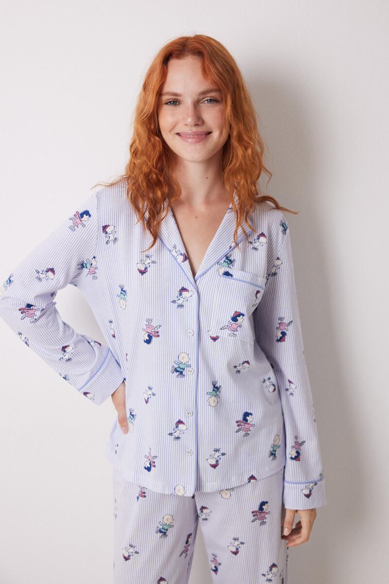 women'secret Pijama camisero largo 100% algodón rayas Snoopy Oferta especial de fábrica