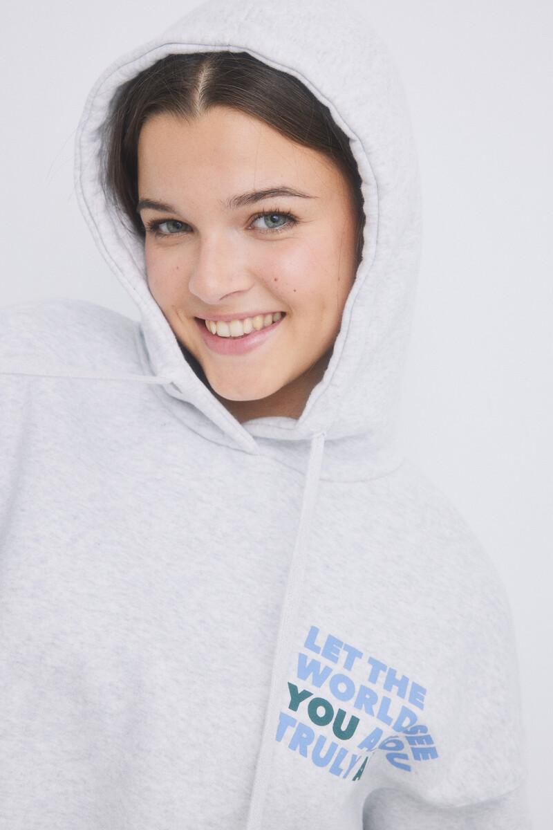 women'secret Sudadera capucha felpa gris logo Promoción trimestral