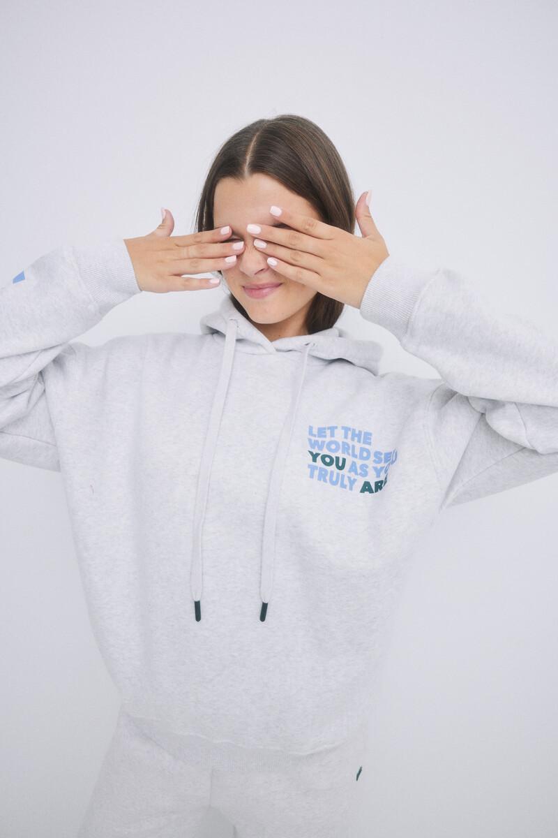 women'secret Sudadera capucha felpa gris logo Promoción trimestral