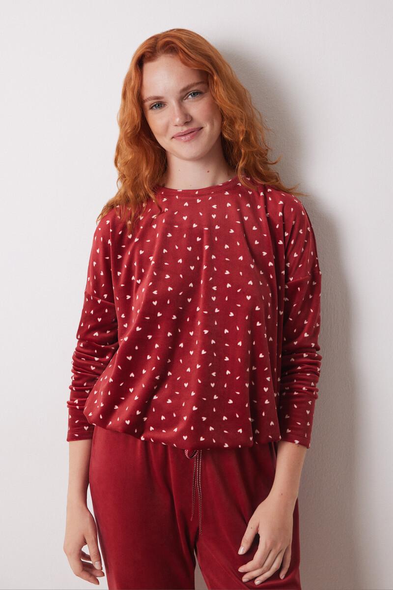 women'secret Pijama largo terciopelo suave rojo Descuento