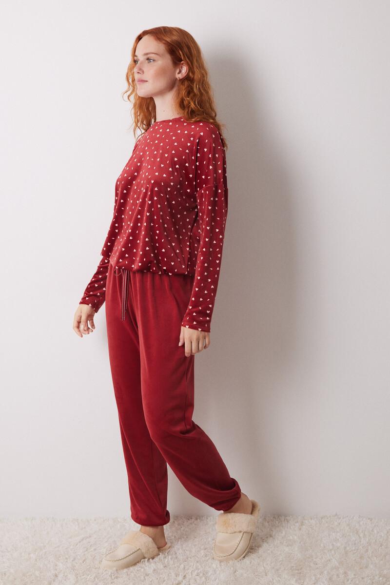women'secret Pijama largo terciopelo suave rojo Descuento