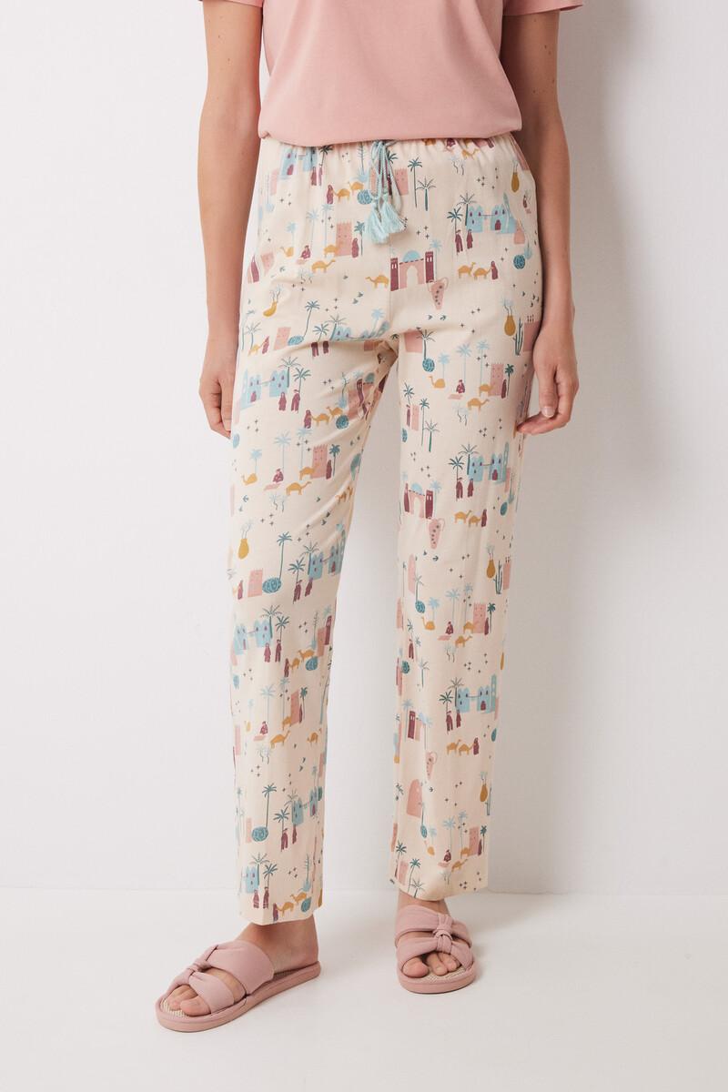 women'secret Pantalón largo 100% algodón marfil Rebajas top