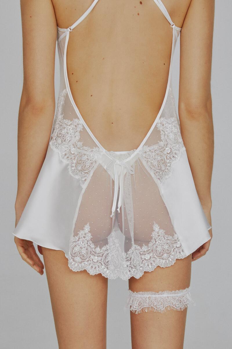 women'secret Camisón Ivette Bridal de satén con tanga en blanco Precios de Black Friday
