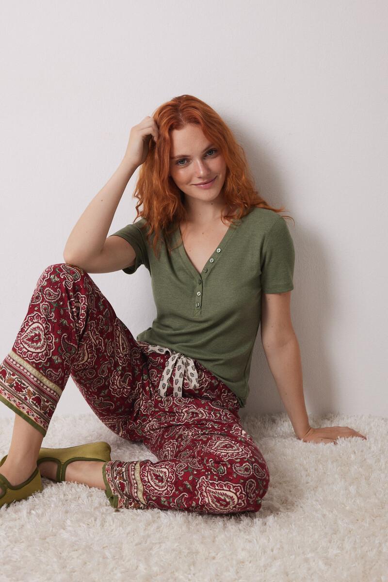 women'secret Pantalón pijama paisley algodón rojo Última moda