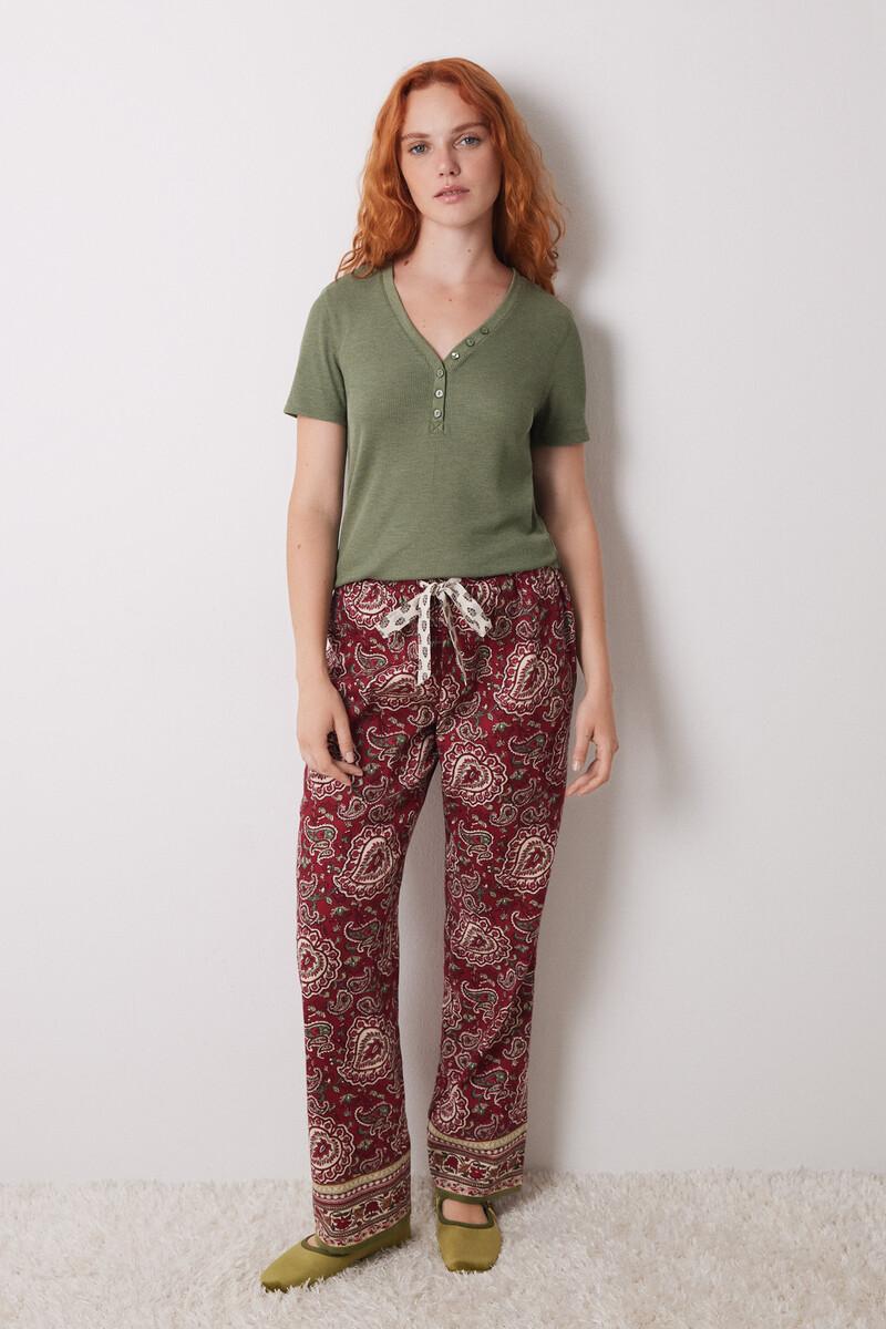 women'secret Pantalón pijama paisley algodón rojo Última moda
