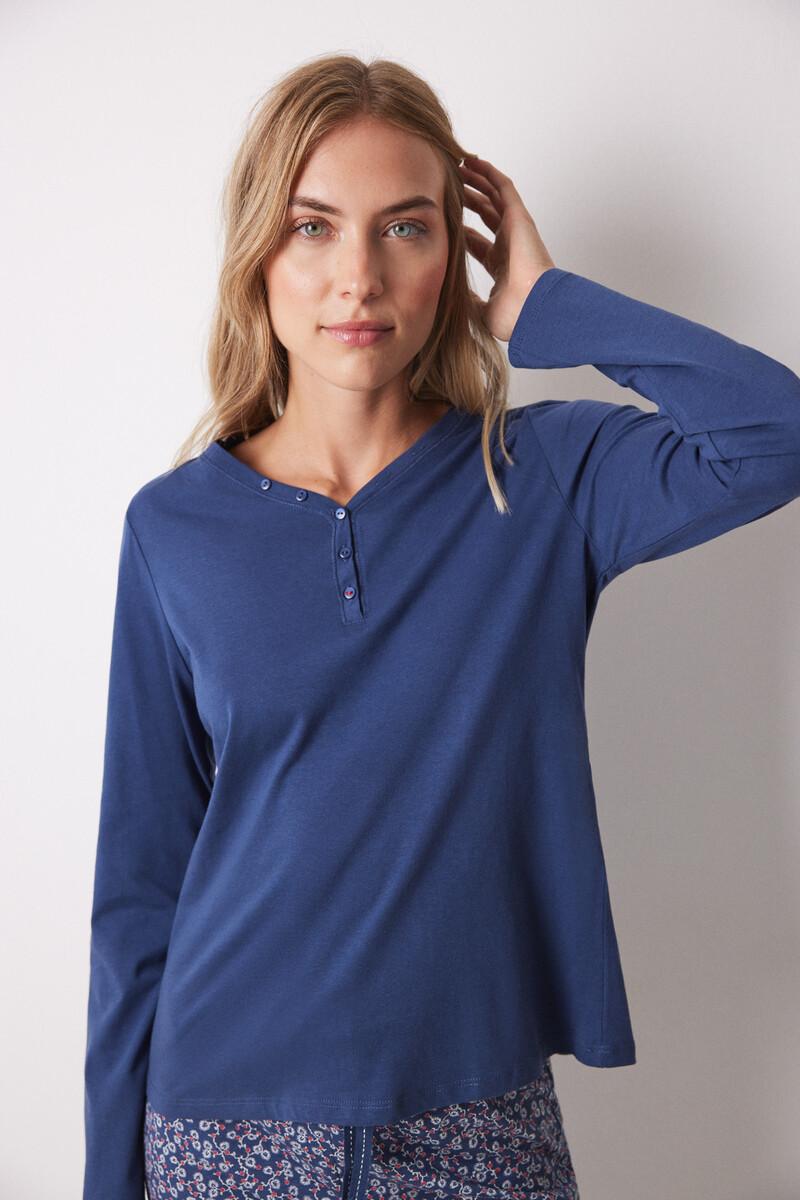 women'secret Camiseta algodón manga larga azul