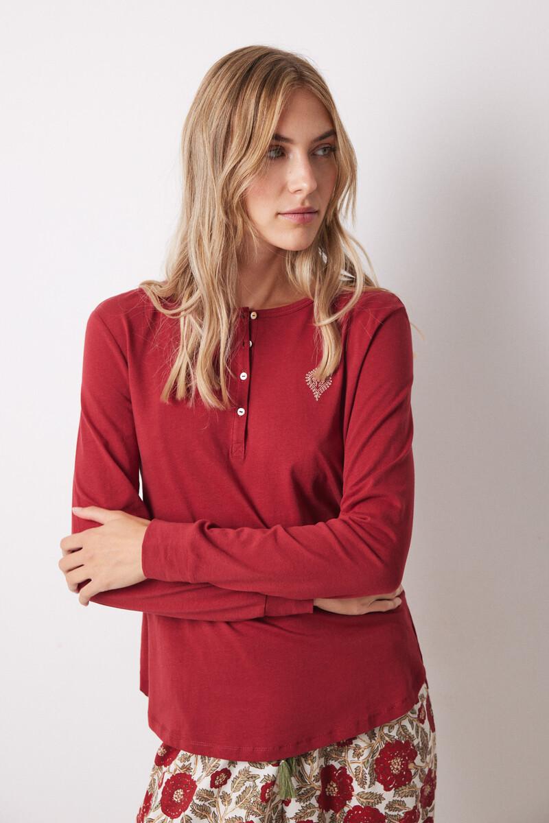 women'secret Camiseta manga larga 100% algodón rojo