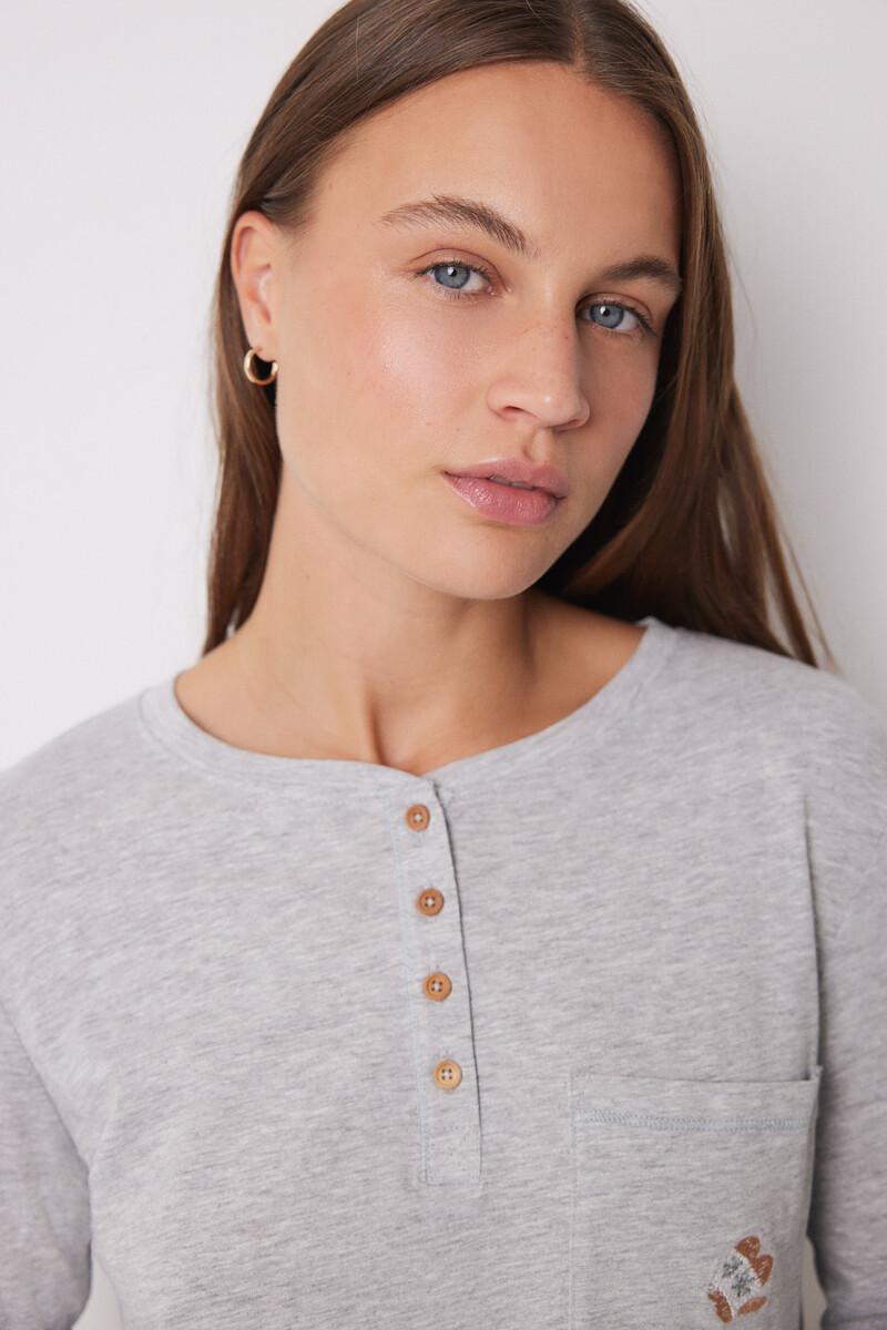 women'secret Pijama largo 100% algodón motivos navideños gris Tienda