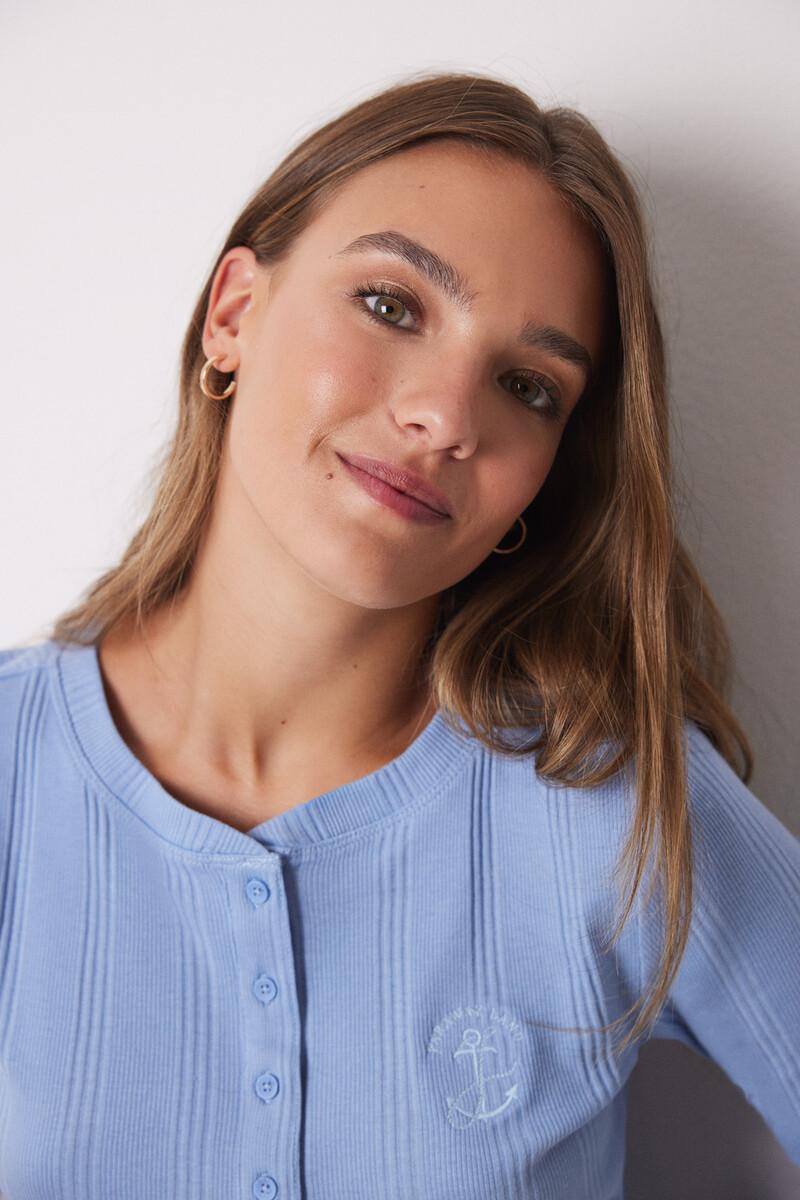 women'secret Camiseta manga larga canalé azul Rebajas top