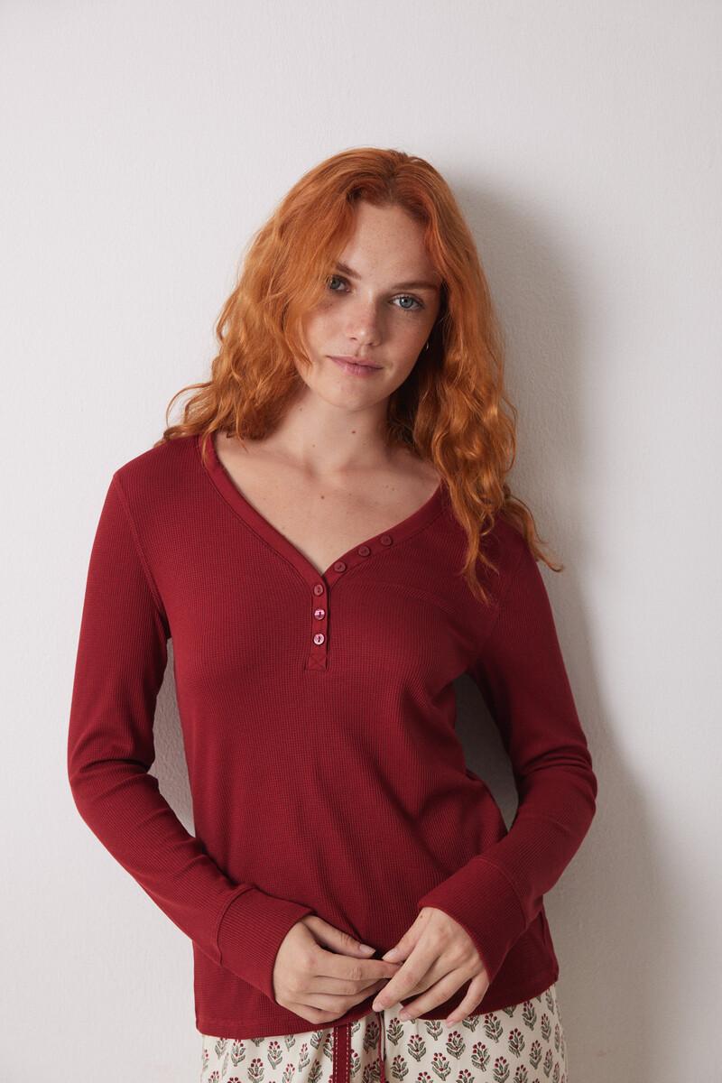 women'secret Camiseta manga larga tejido waffle rojo Últimos 2 días