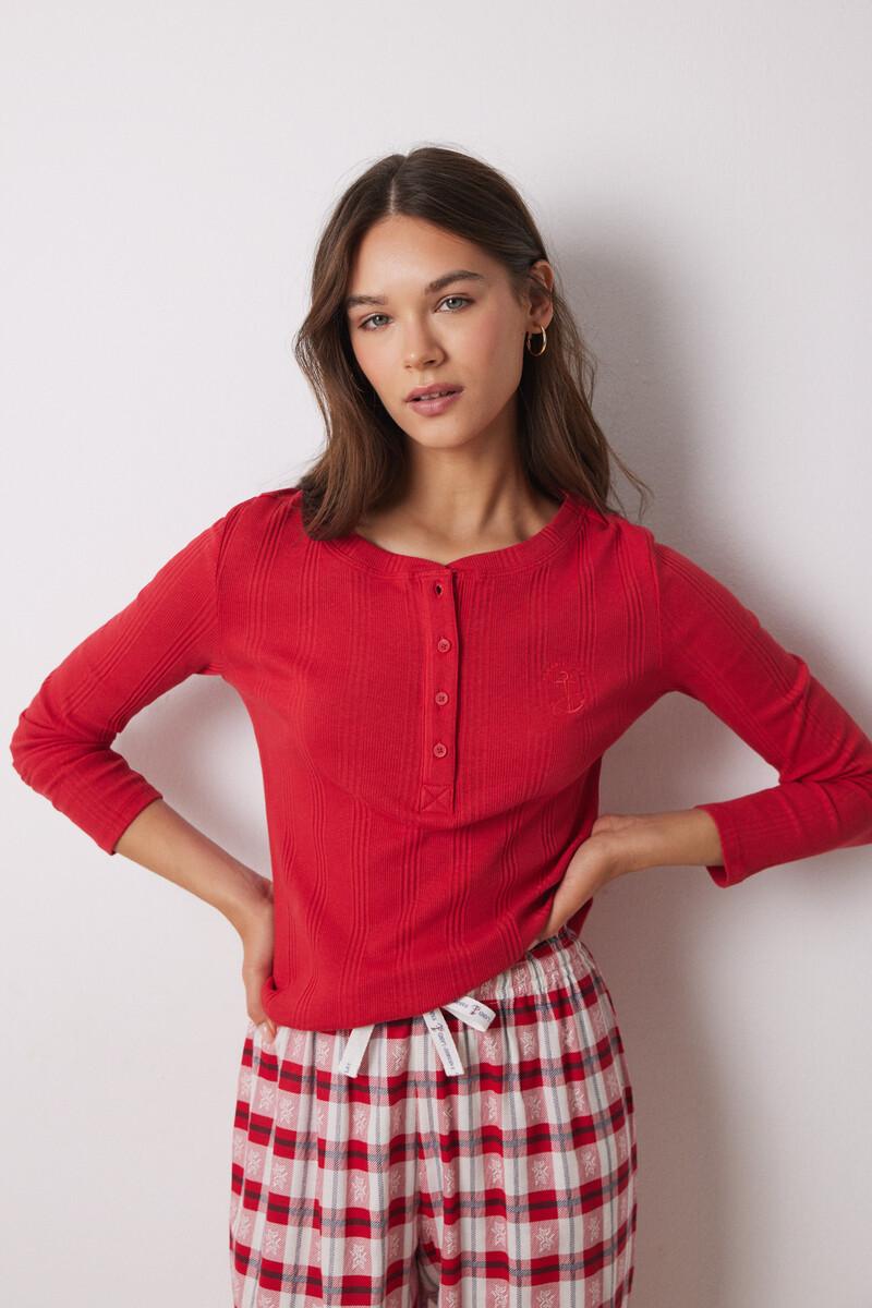 women'secret Camiseta manga larga canalé roja Último día