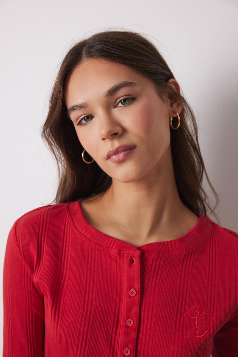 women'secret Camiseta manga larga canalé roja Último día