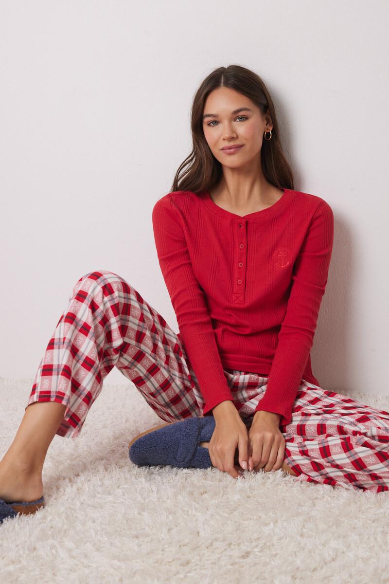 women'secret Camiseta manga larga canalé roja Último día