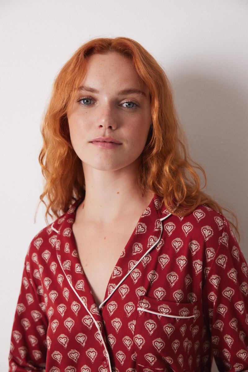 women'secret Pijama camisero largo rojo corazones Oferta especial de fábrica