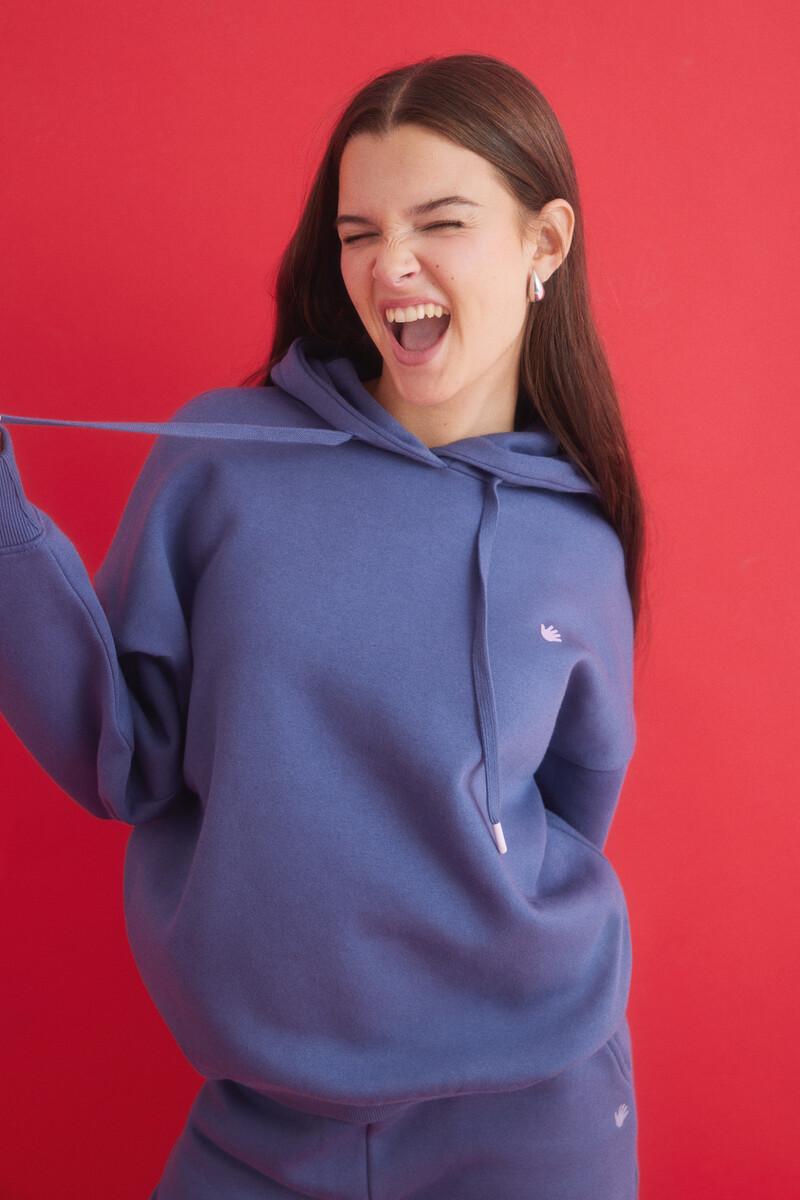 women'secret Sudadera capucha felpa azul oscuro logo Promoción trimestral
