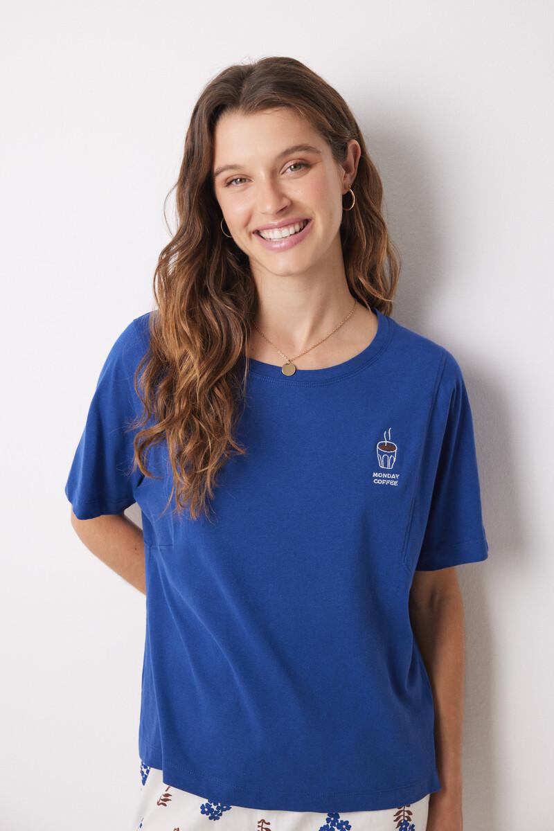 women'secret Camiseta manga corta 100% algodón azul