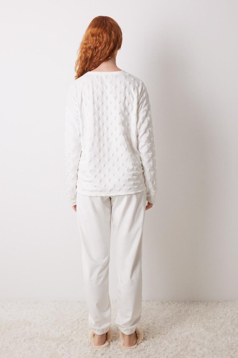 women'secret Pijama largo terciopelo suave blanco Liquidación