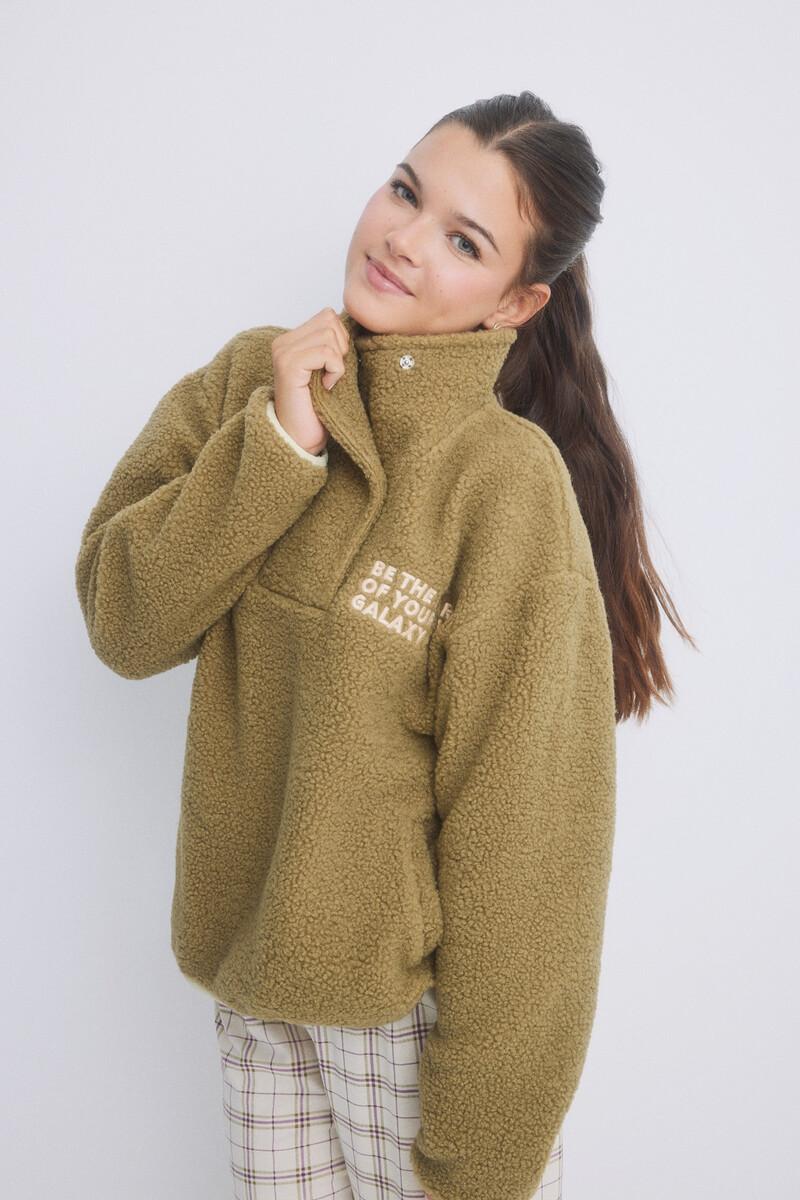 women'secret Sudadera corta borreguito kaki Tienda de fábrica