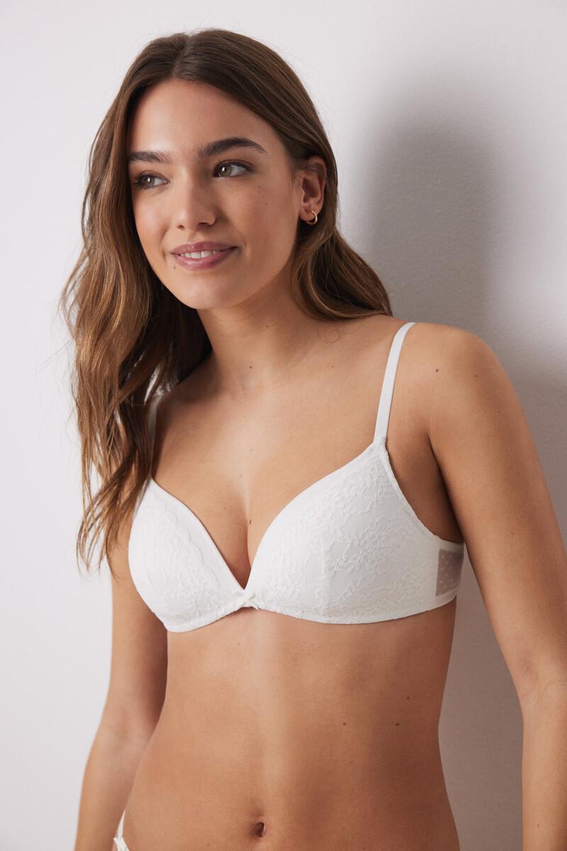 women'secret CHARMING Sujetador triangular relleno sin aro encaje tul plumeti marfil Superdescuento