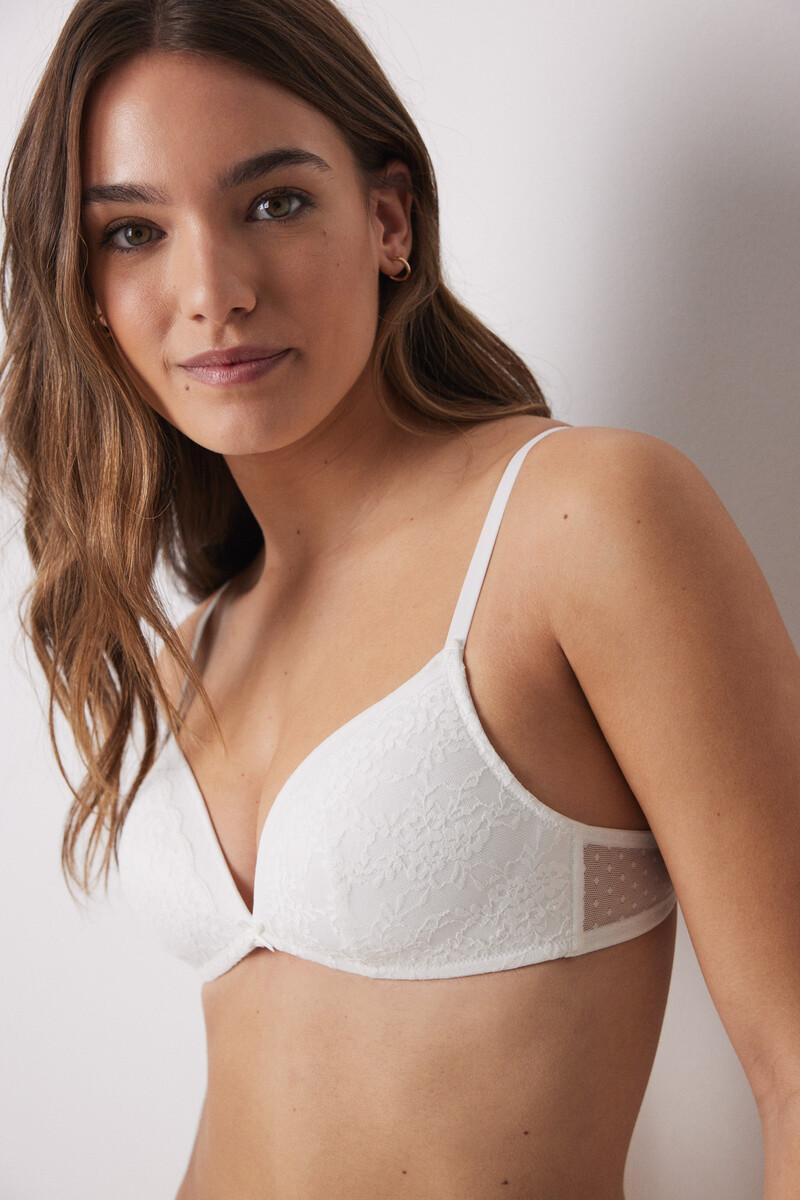 women'secret CHARMING Sujetador triangular relleno sin aro encaje tul plumeti marfil Superdescuento
