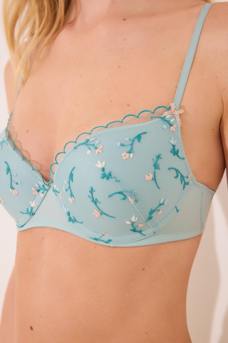 women'secret GORGEOUS Sujetador push up bordado flores azul claro Envío internacional gratuito