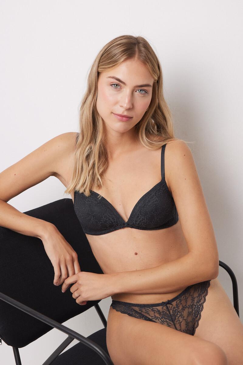 women'secret CHARMING Sujetador triangular relleno sin aro encaje tul plumeti gris Última moda